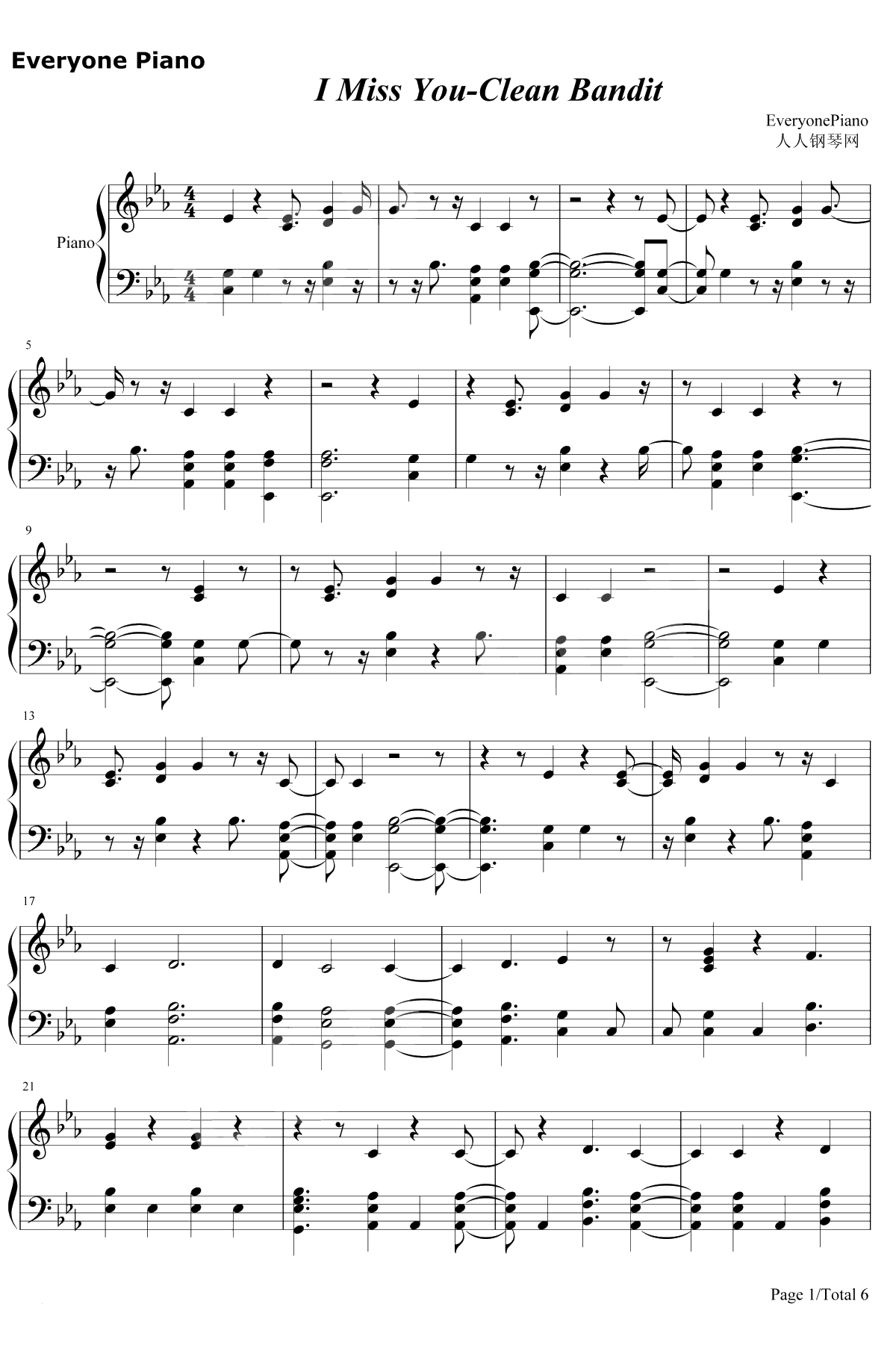 I Miss You钢琴谱-Clean Bandit1
