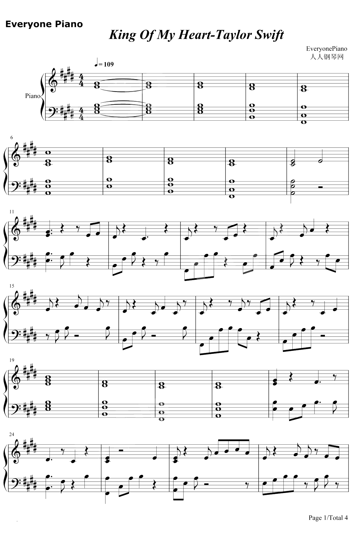 King of My Heart钢琴谱-Taylor Swift1