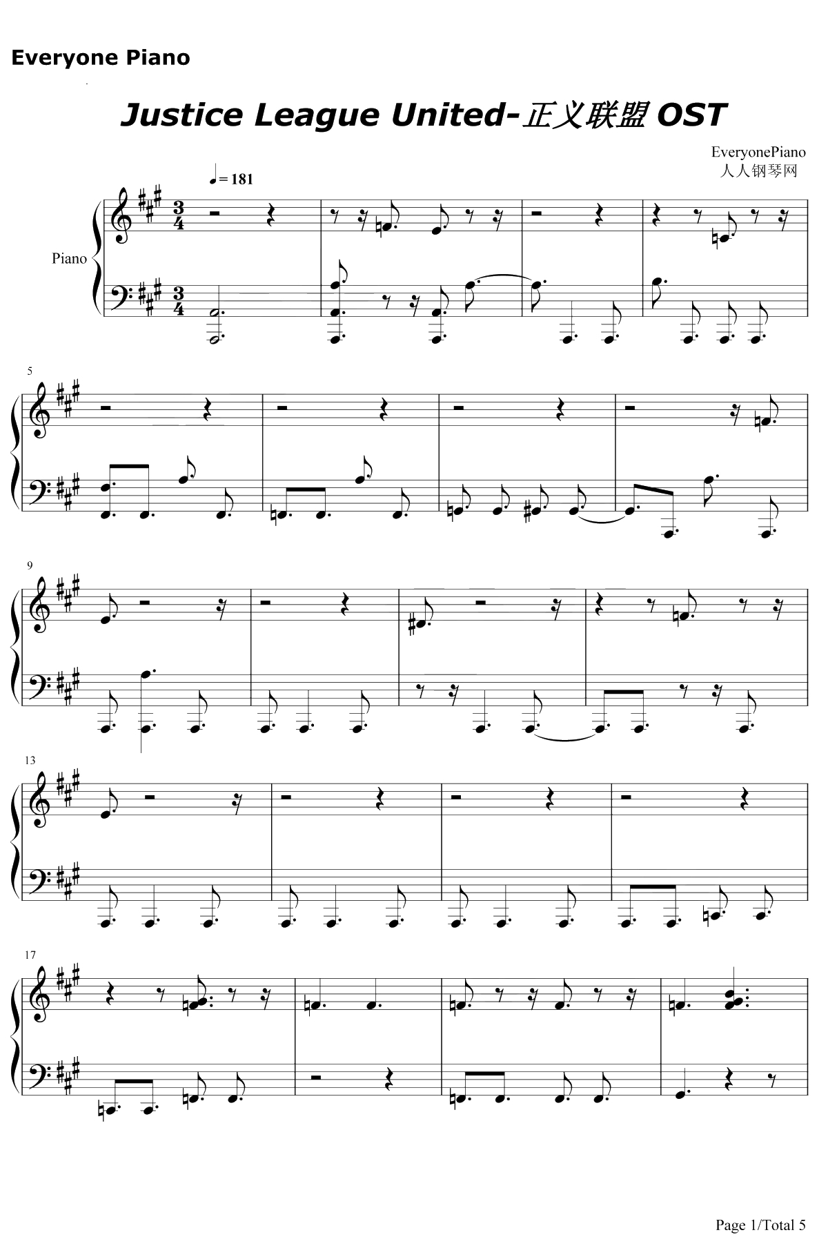 Justice League United钢琴谱-Danny Elfman1