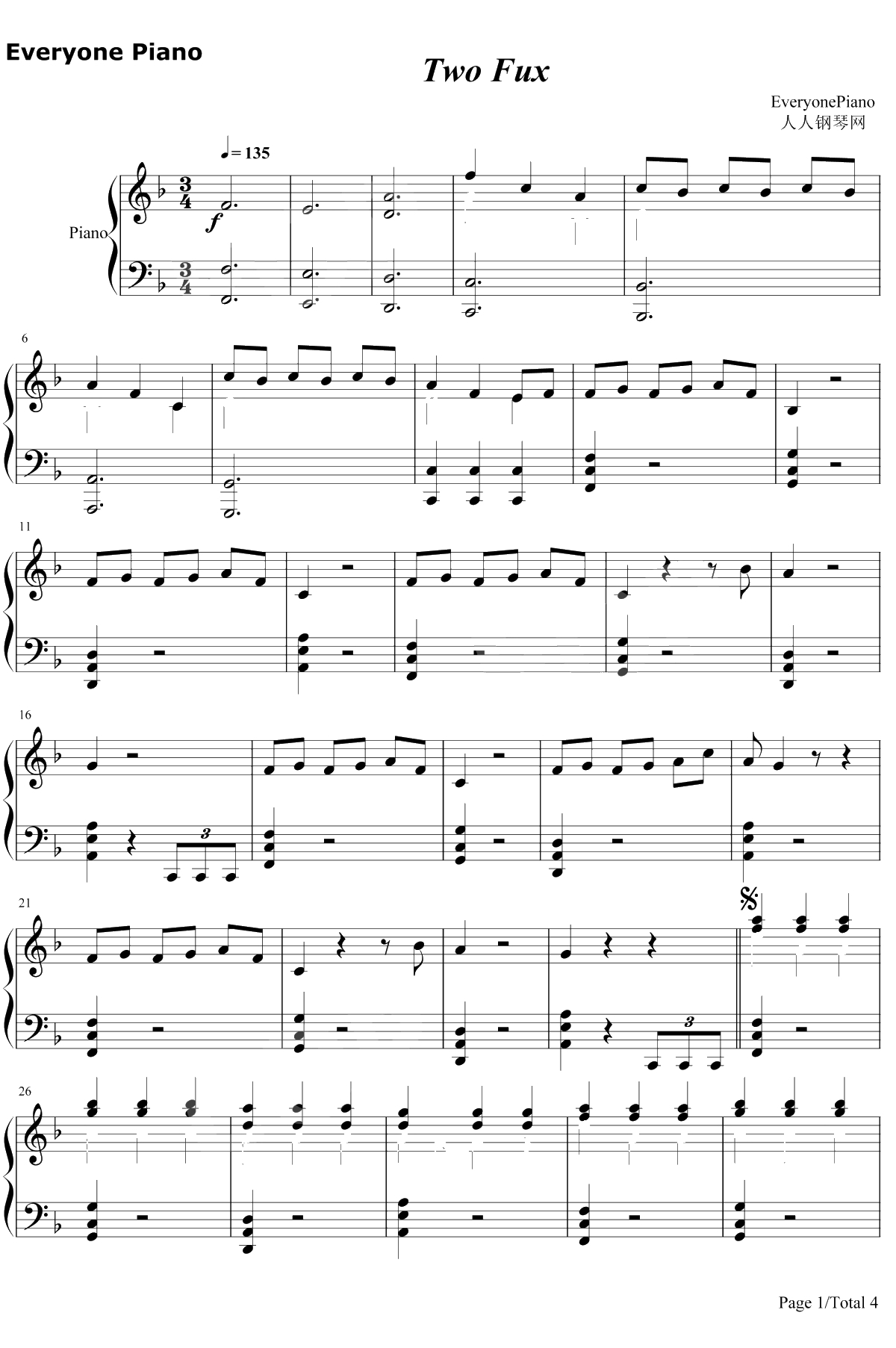 Two Fux钢琴谱-Adam Lambert1