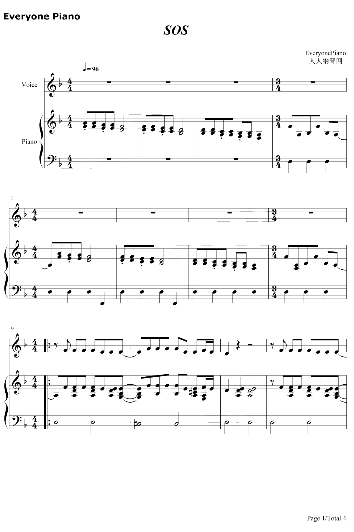 SOS钢琴谱-Cher1