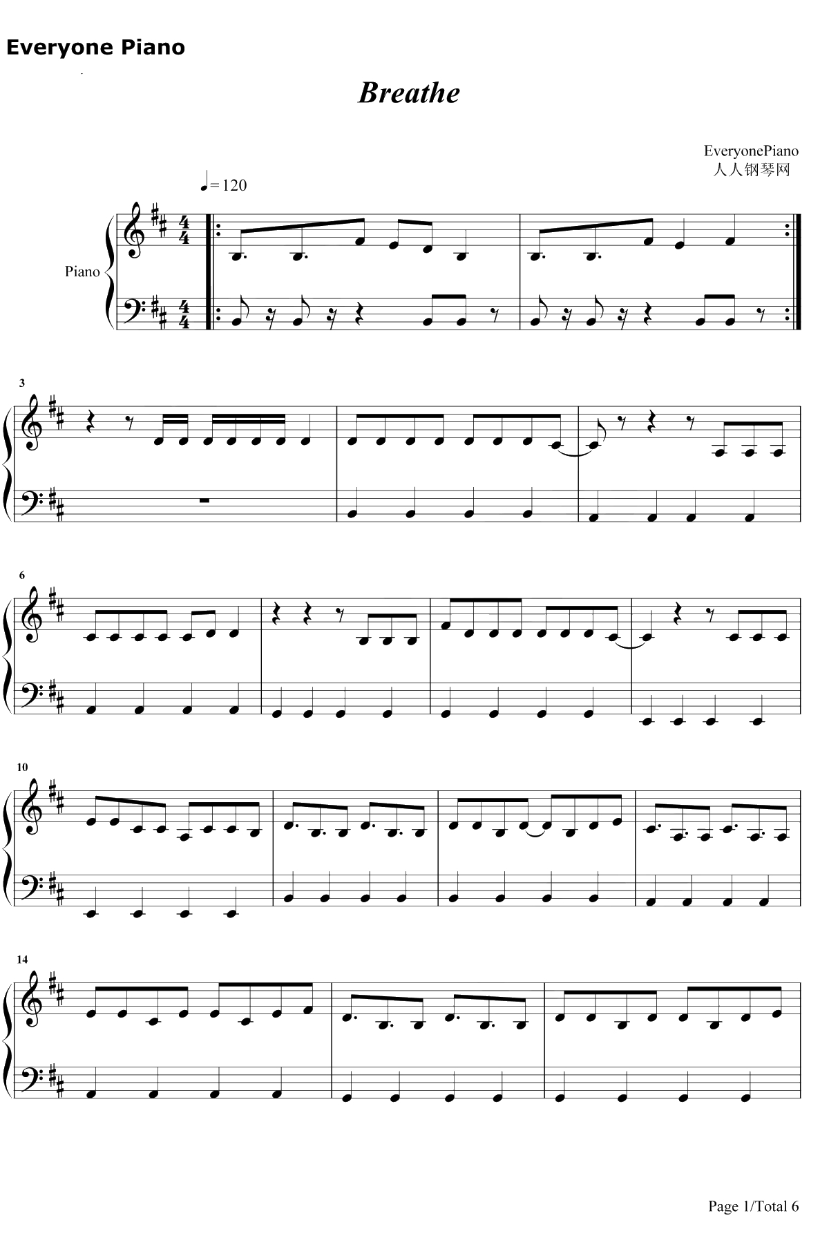 Breathe钢琴谱-JaxJones1