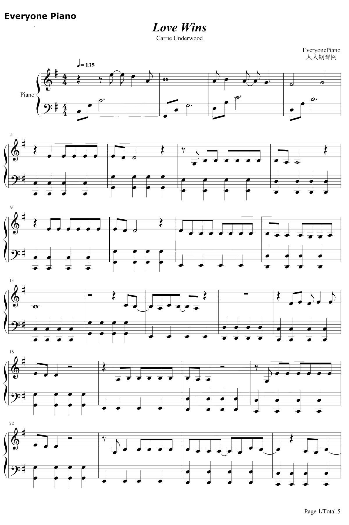 Love Wins钢琴谱-CarrieUnderwood1