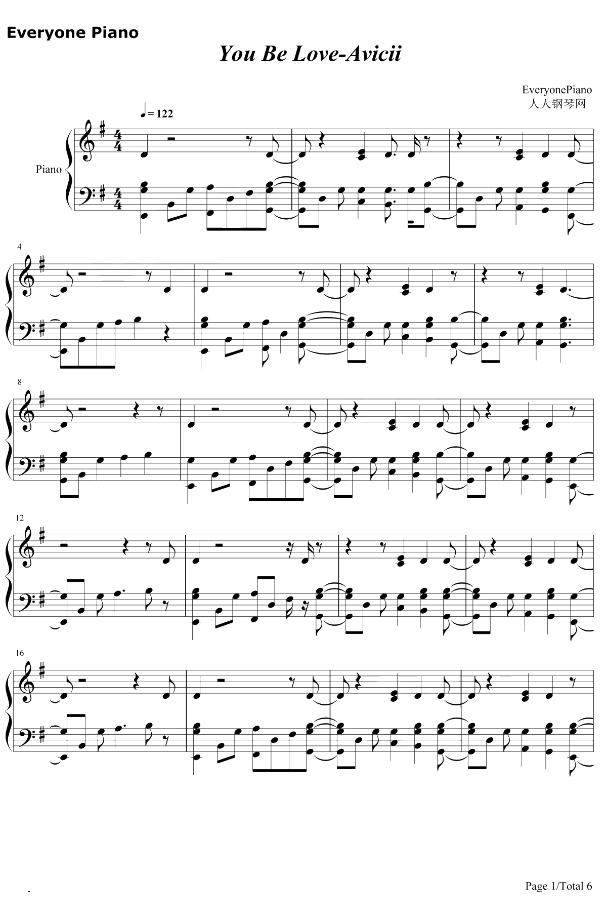 You Be Love钢琴谱-AviciiBillyRaffoul1