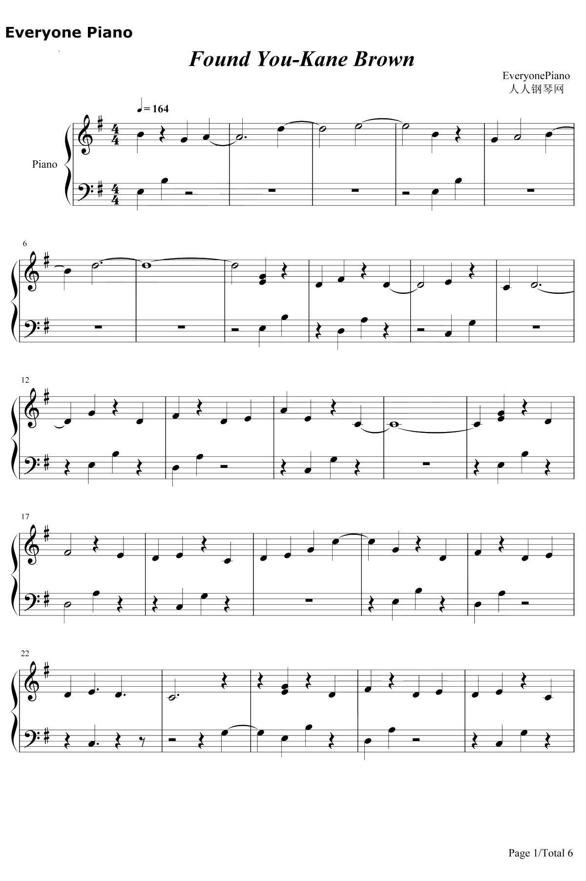 Found You钢琴谱-KaneBrown1