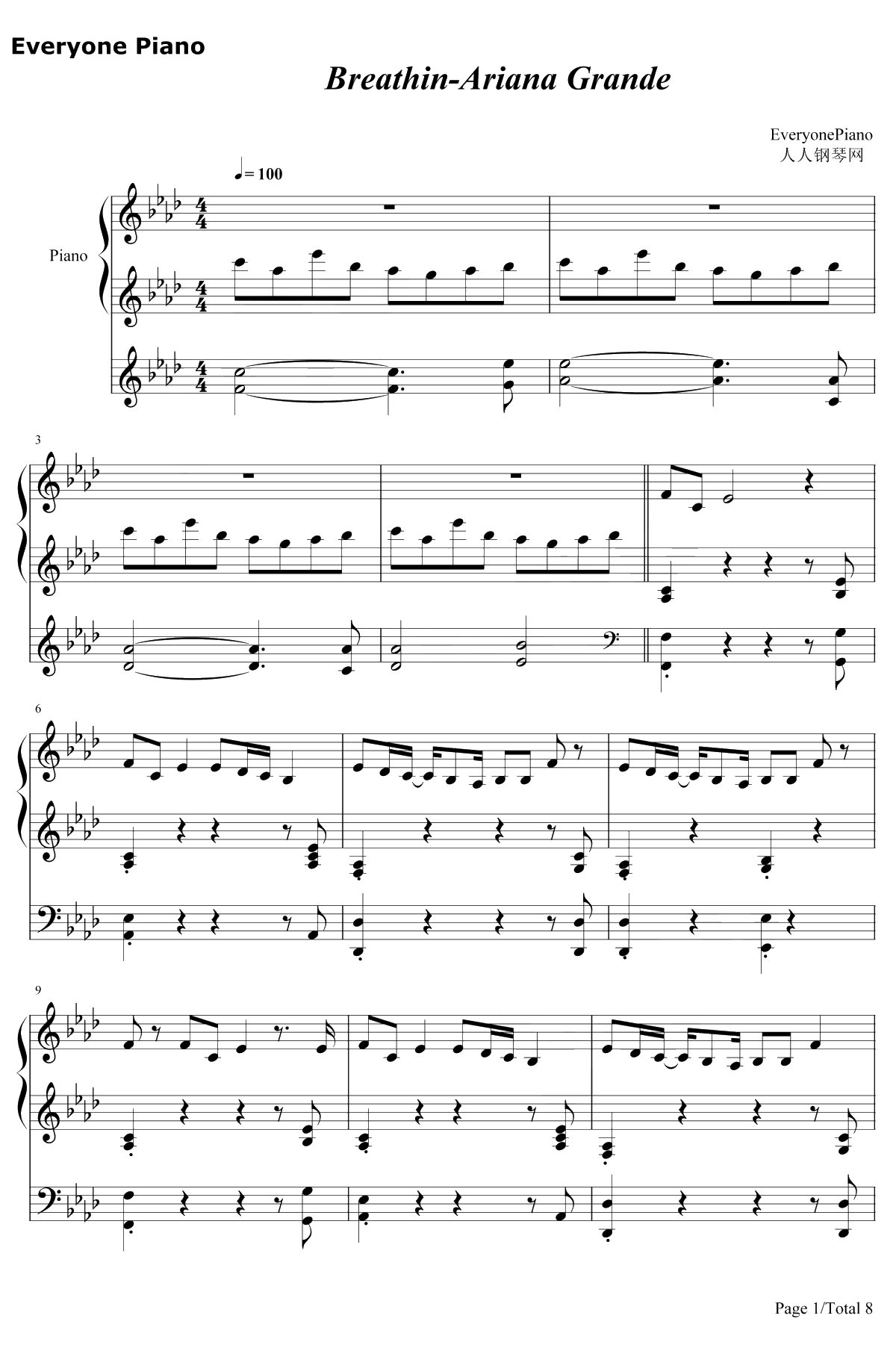 Breathin钢琴谱-ArianaGrande1