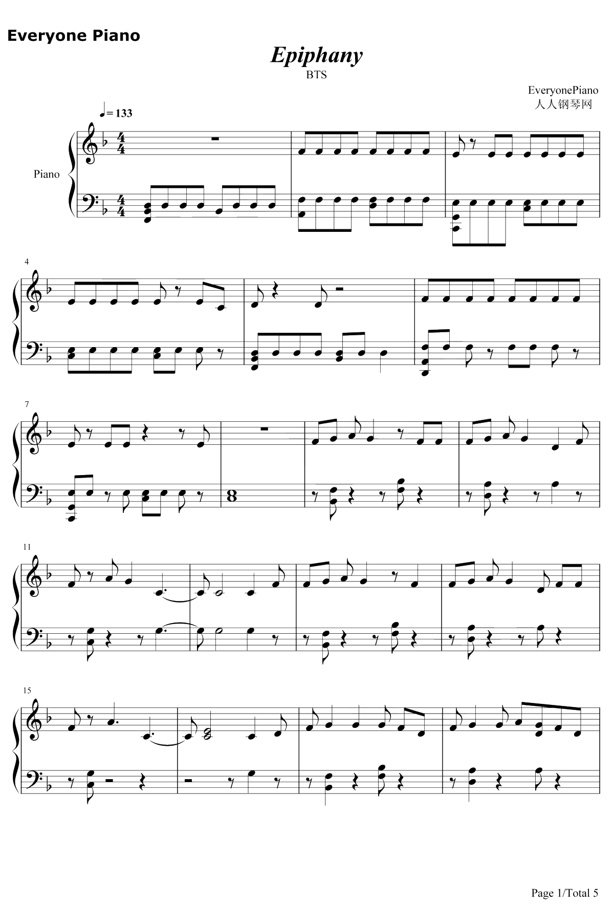 Epiphany钢琴谱-防弹少年团1