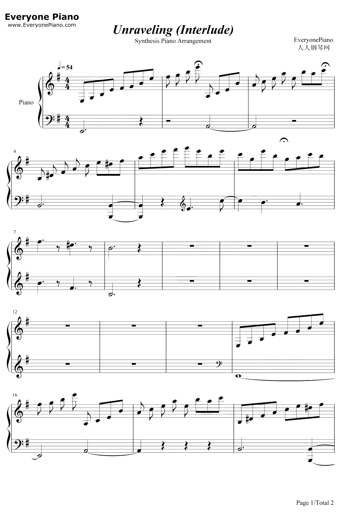 Unraveling钢琴谱-Evanescence1