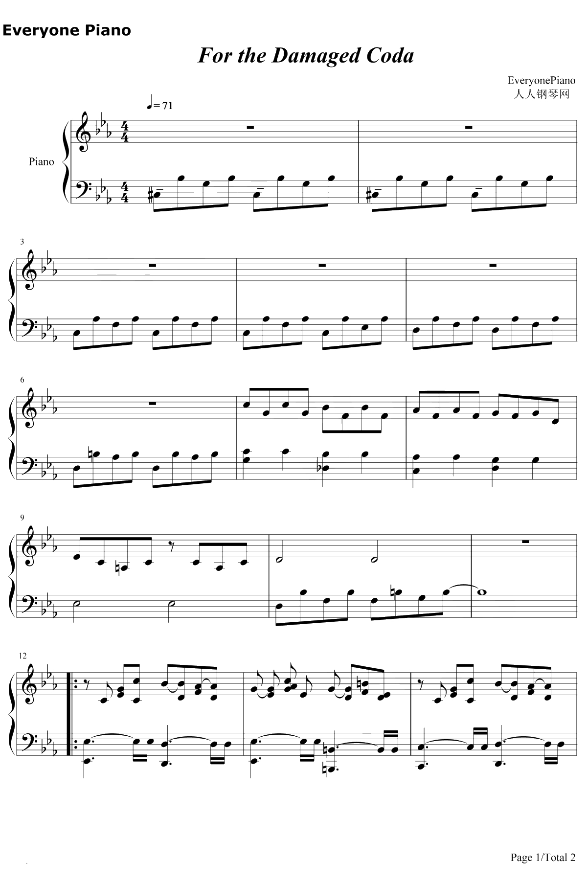 For the Damaged Coda钢琴谱-BlondeRedhead-瑞克和莫蒂插曲1