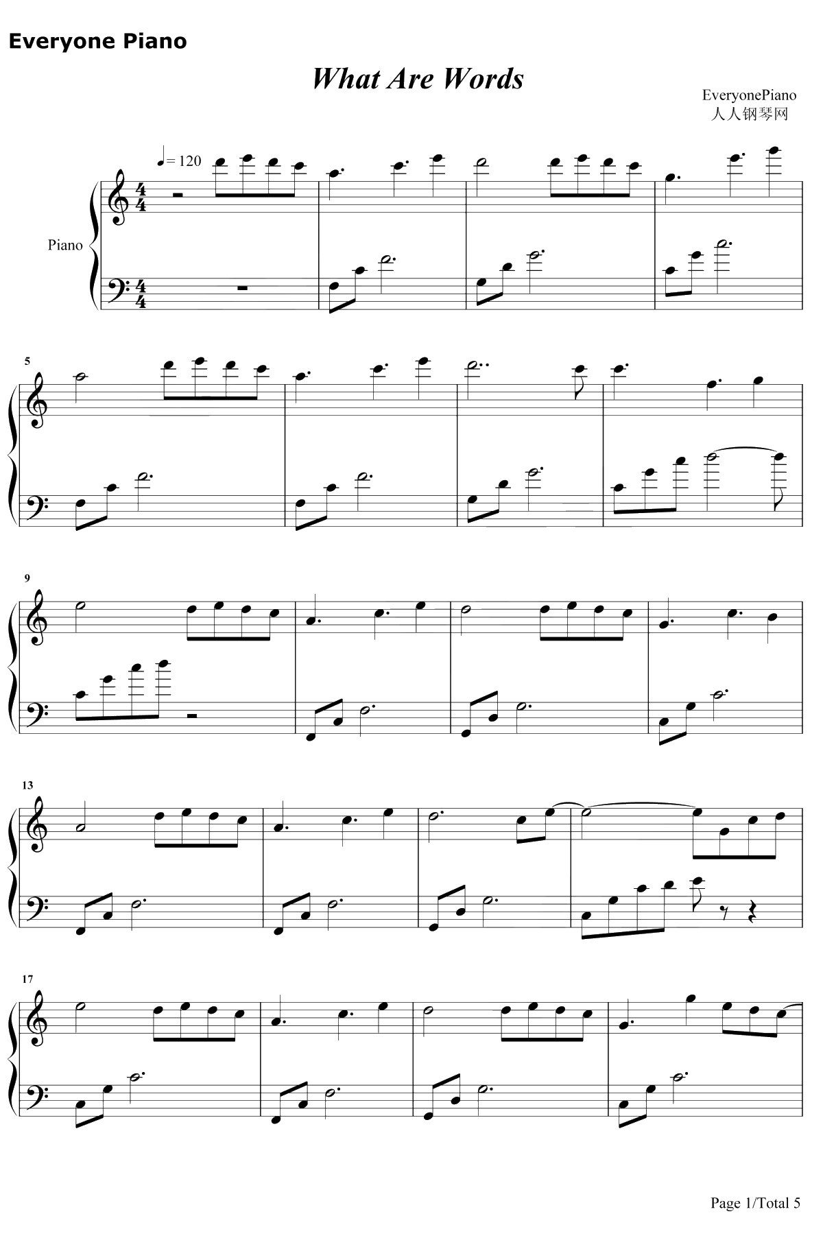 What Are Words钢琴谱-ChrisMedina-原版1