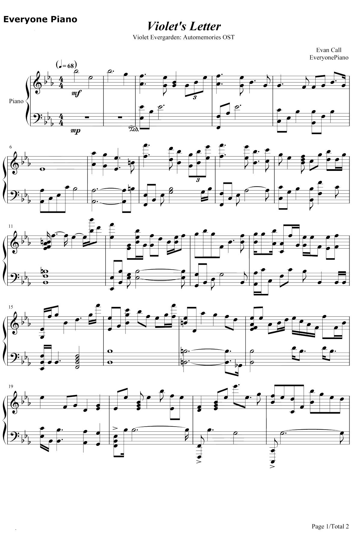 Violet's Letter钢琴谱-EvanCall-紫罗兰永恒花园OST1