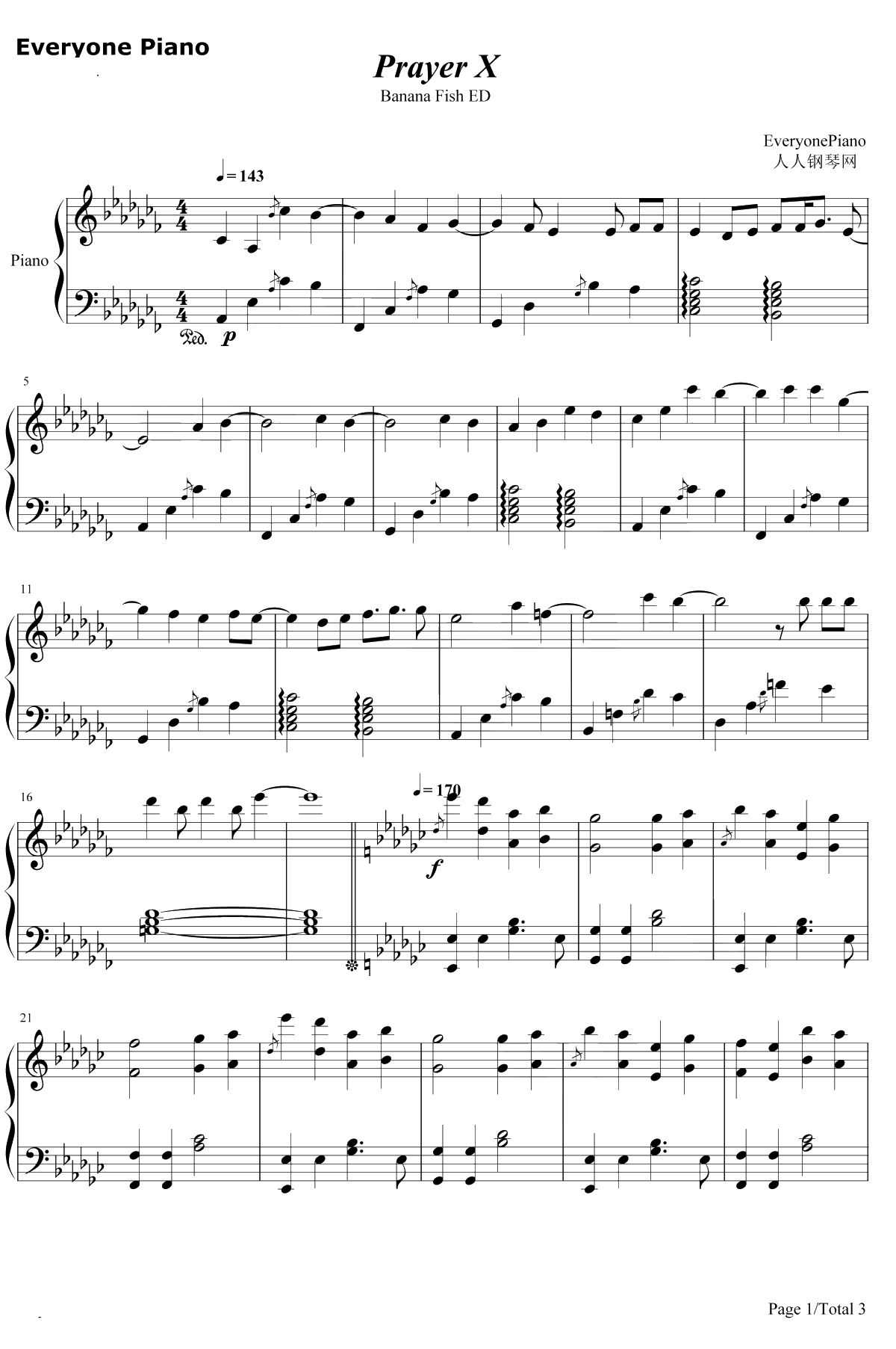 Prayer X钢琴谱-KingGnu-BANANAFISHED1