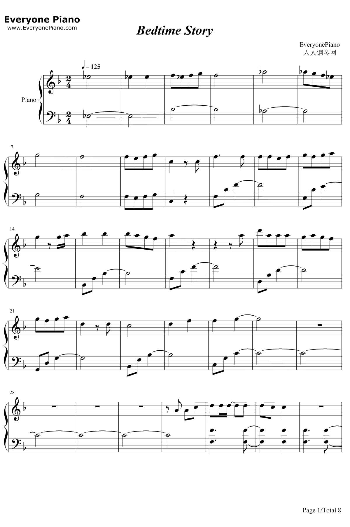 Bedtime Story钢琴谱-西野加奈-三次元女友主题曲1