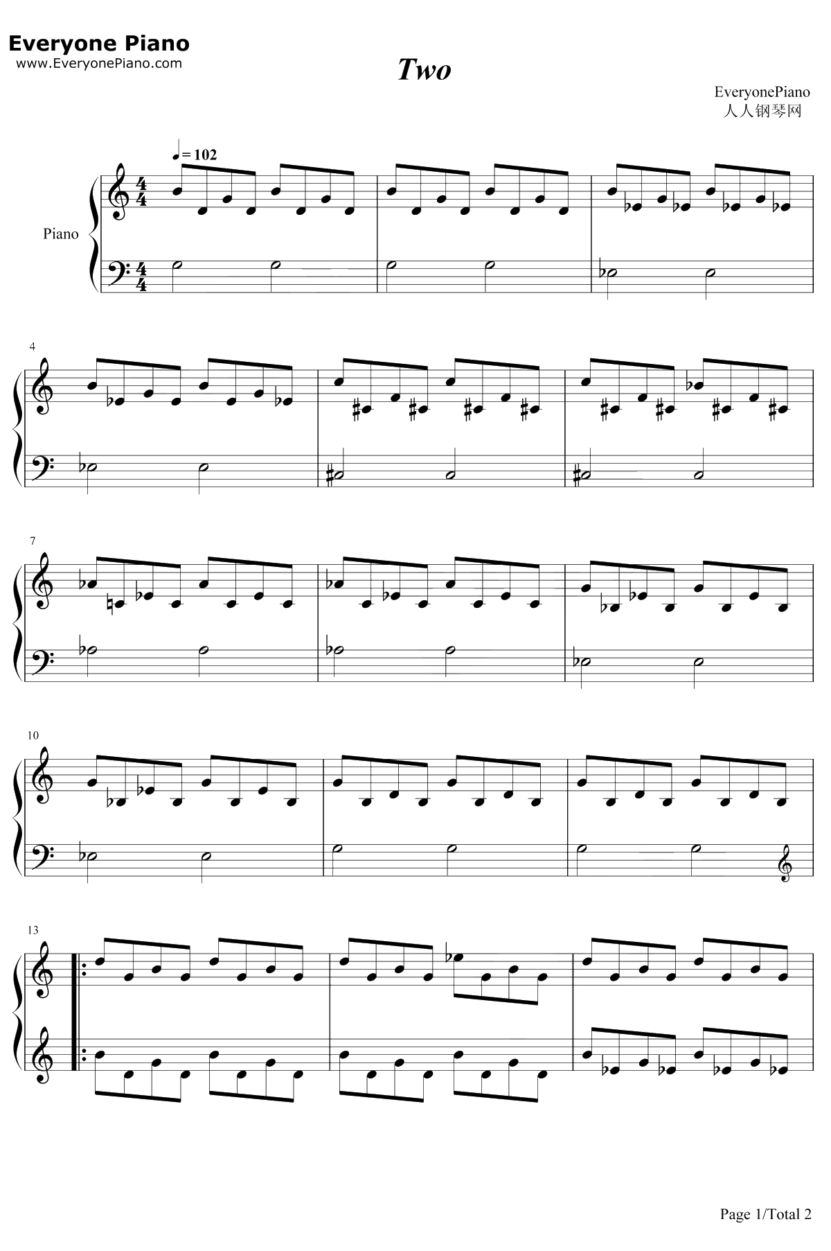 Two钢琴谱-TwentyOnePilots1