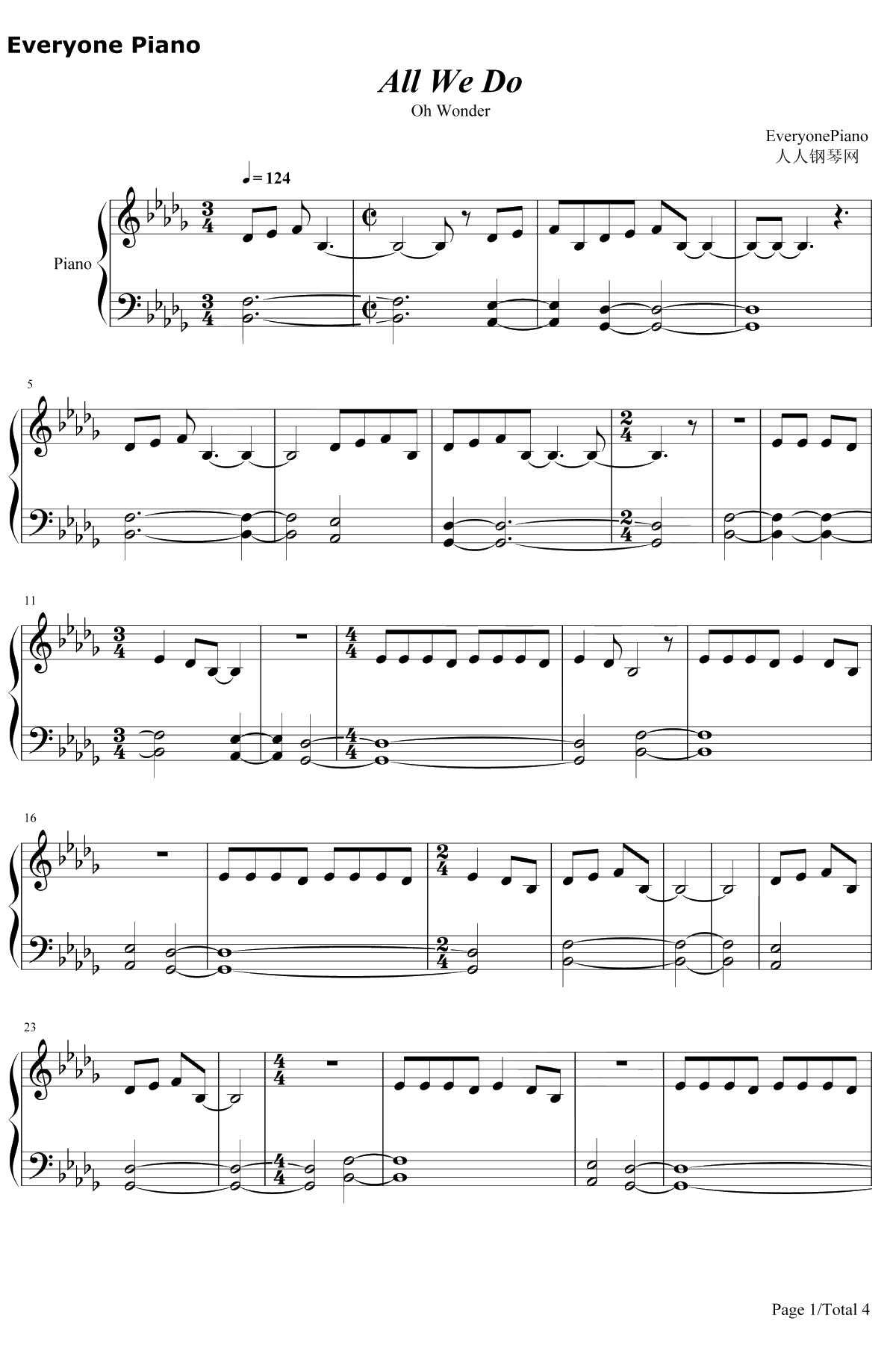All We Do钢琴谱-OhWonder1