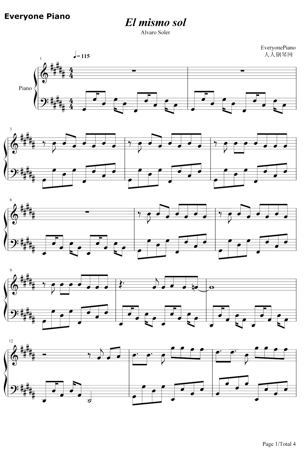 El mismo sol钢琴谱-AlvaroSoler1