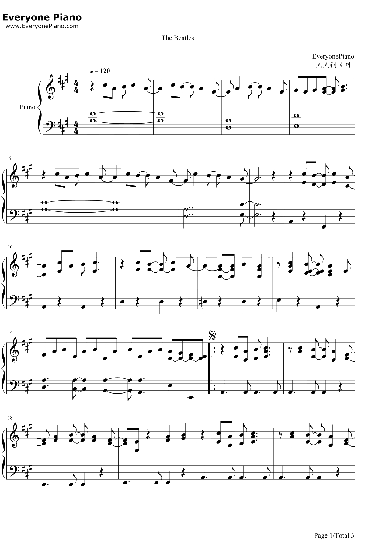 Here Comes the Sun钢琴谱-TheBeatles1