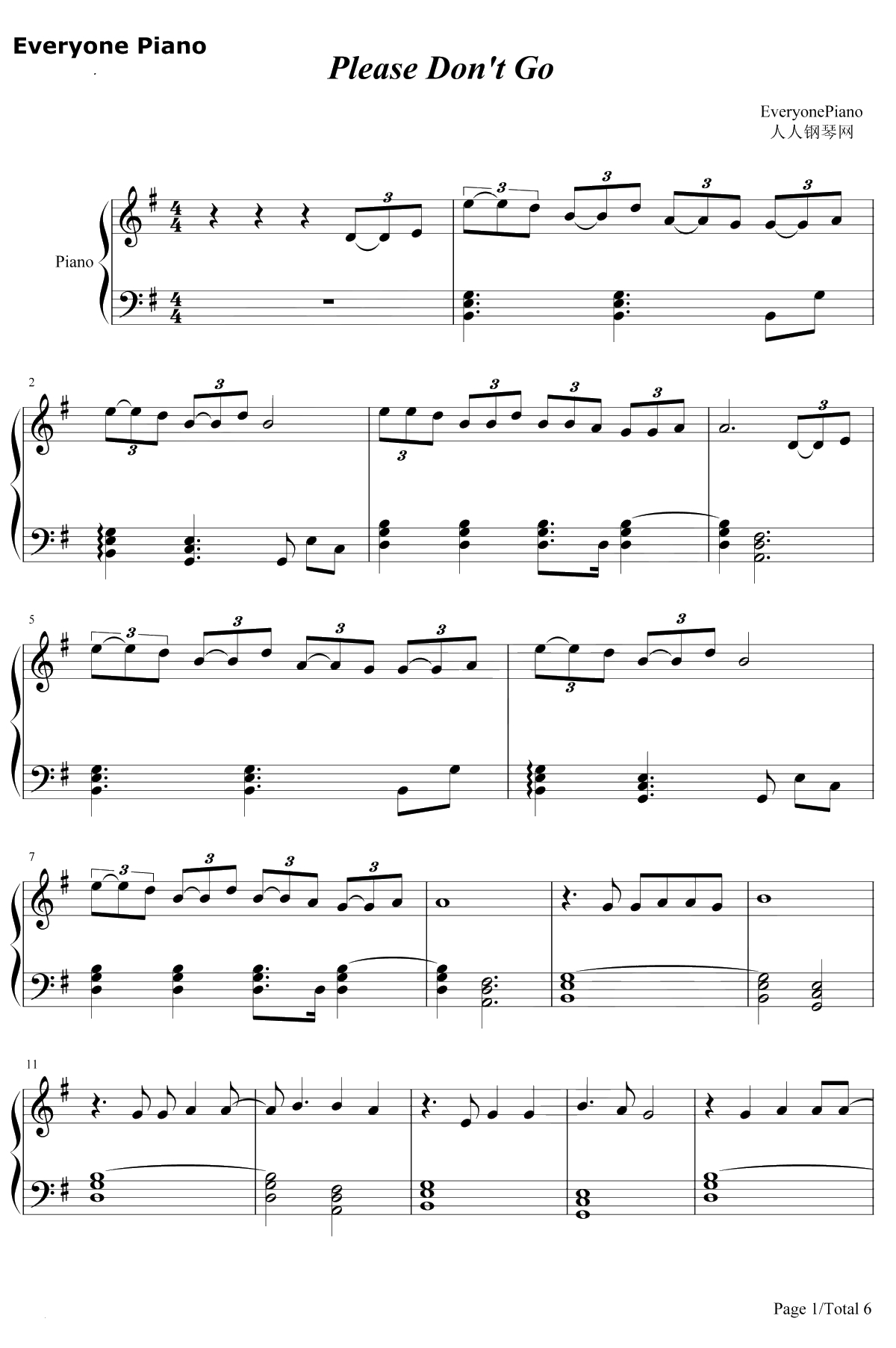 Please Don't Go钢琴谱-JoelAdams1