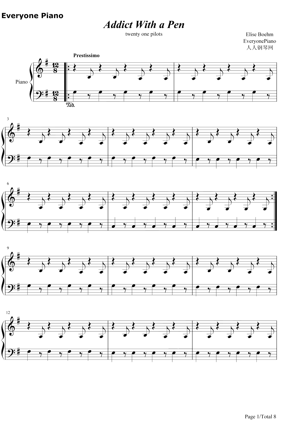 Addict With a Pen钢琴谱-TwentyOnePilots1