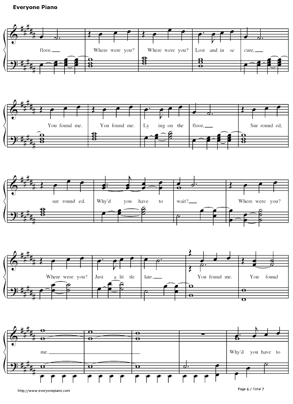 You Found Me钢琴谱--TheFray6