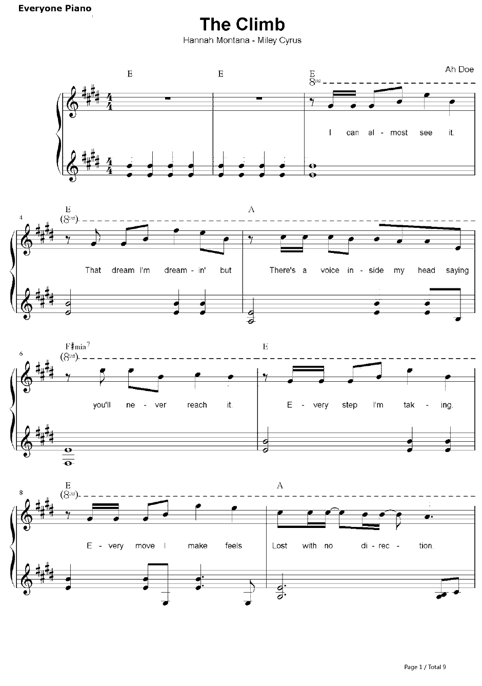 The Climb钢琴谱-MileyCyrus-汉娜·蒙塔娜OST1