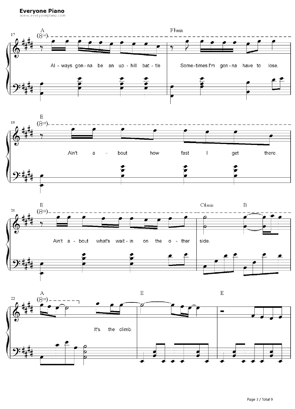 The Climb钢琴谱-MileyCyrus-汉娜·蒙塔娜OST3