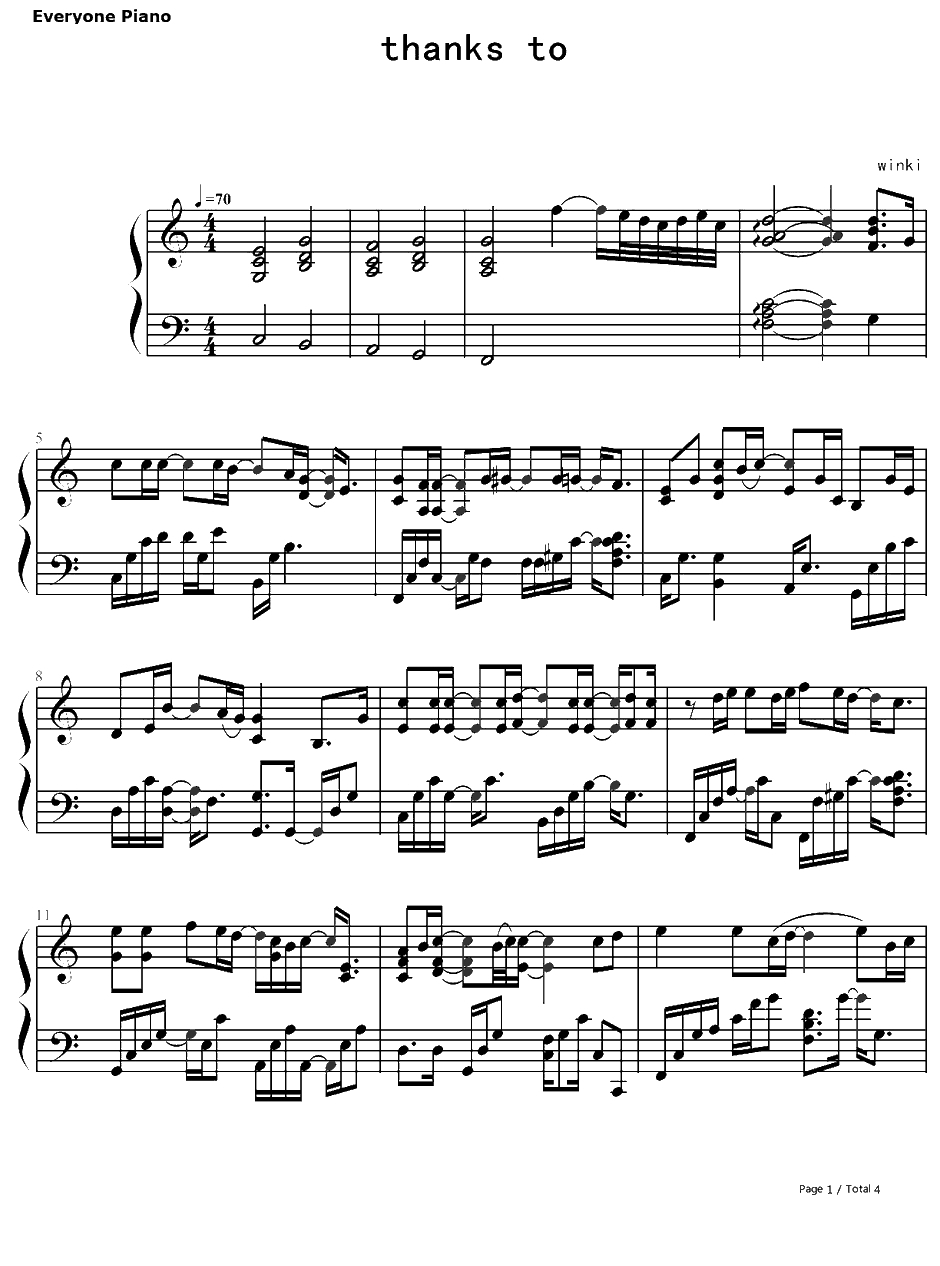 Thanks To钢琴谱-东方神起1