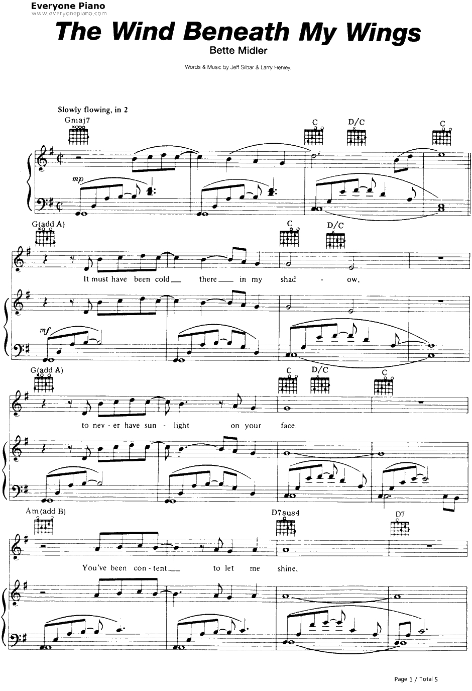 Wind Beneath My Wings钢琴谱-BetteMidler　贝特·米德勒-BeachesOST1