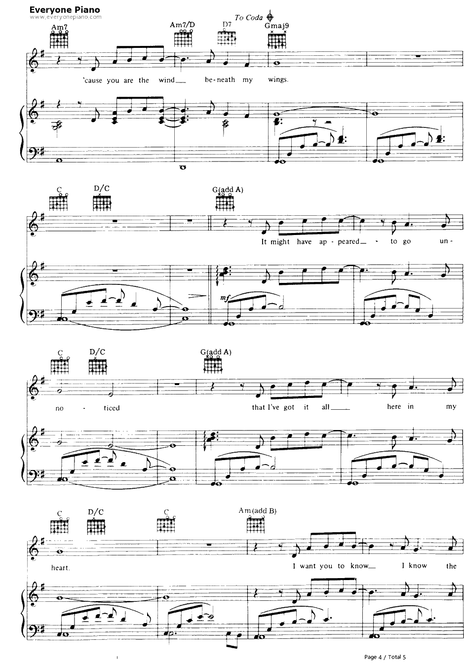 Wind Beneath My Wings钢琴谱-BetteMidler　贝特·米德勒-BeachesOST4