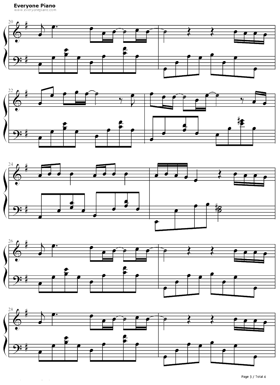 剑伤钢琴谱-李易峰-古剑奇谭插曲3