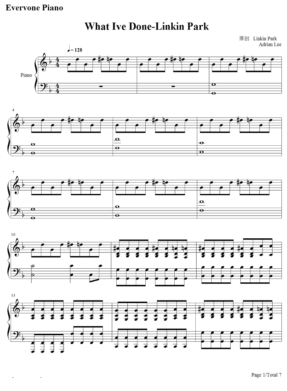 What I've Done钢琴谱-LinkinPark-变形金刚1主题曲1