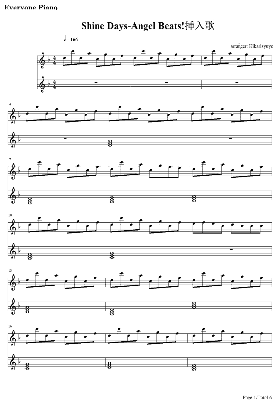 Shine Days钢琴谱-GirlsDeadMonster（LiSA）-AngelBeats!插曲1