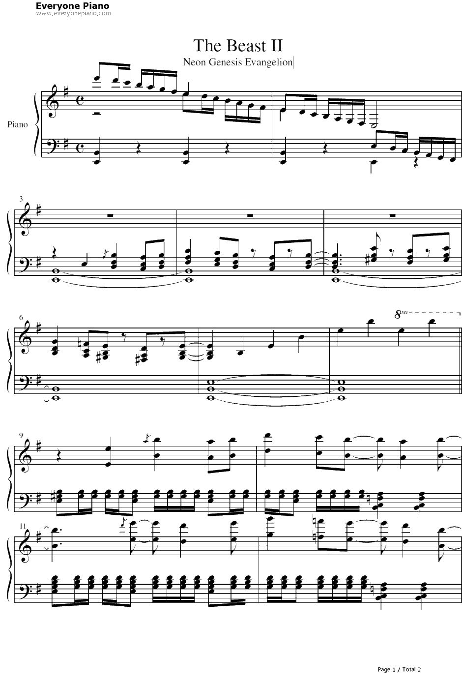 The Beast II钢琴谱-鹭巢诗郎-新世纪福音战士OST1
