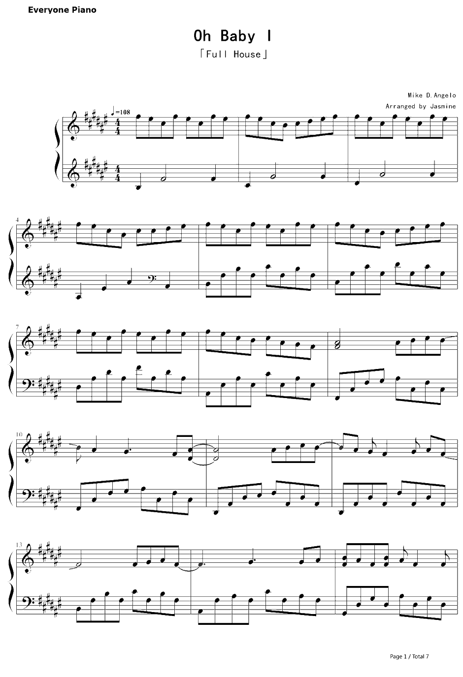 Oh BabyI钢琴谱-MikeAngelo-泰剧浪漫满屋主题曲1