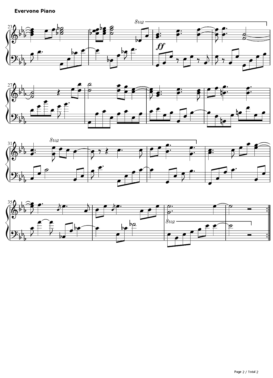 サヨナラ钢琴谱-景山将太-Sayonara-口袋妖怪黑•白BGM2