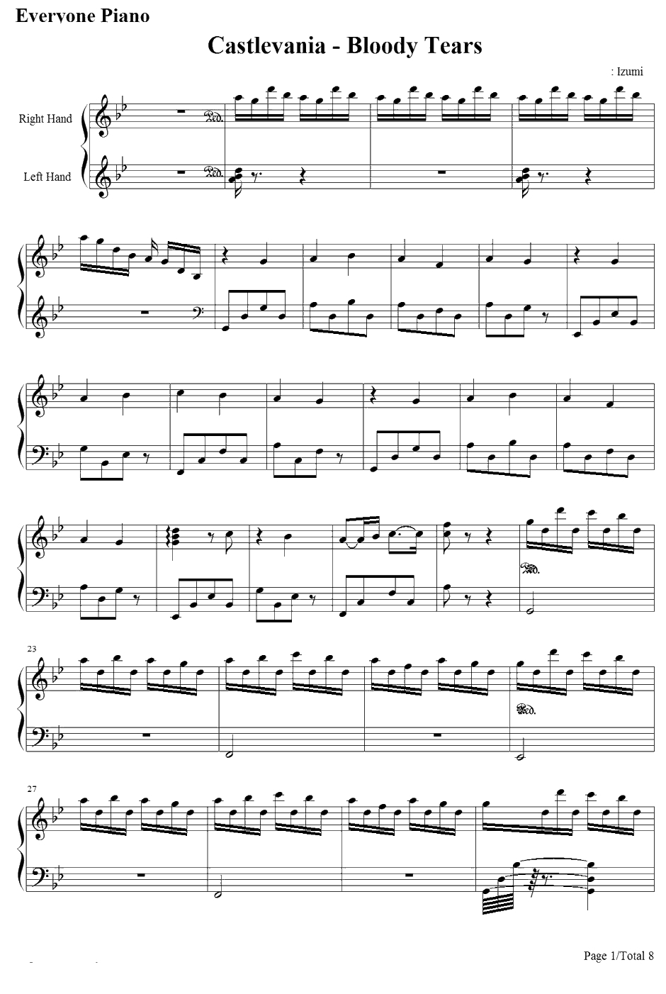 ～血の涙～BloodyTears钢琴谱-松原健一　Matsubara-Castlevania1