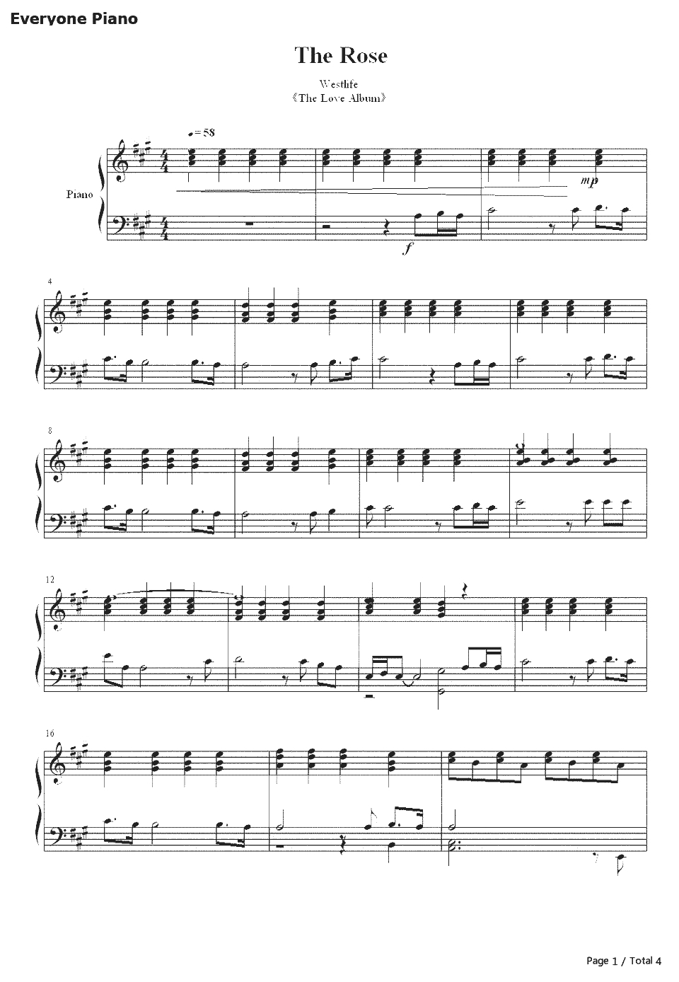the rose钢琴谱-西城男孩westlife1