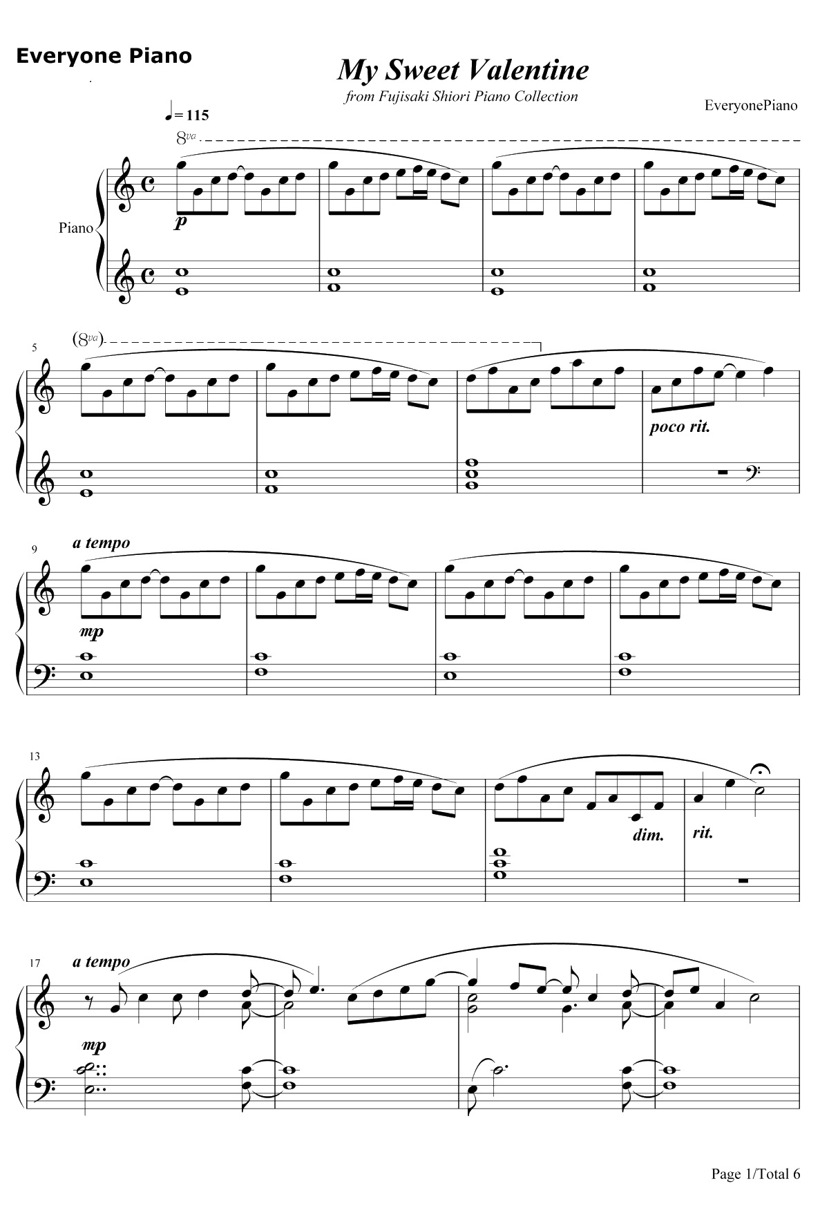 My Sweet Valentine钢琴谱-藤崎诗织-我的甜蜜情人节-心跳回忆1