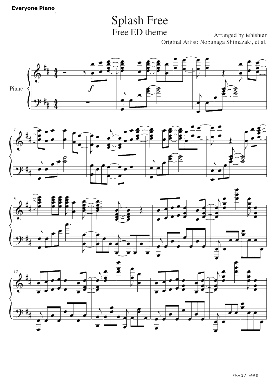 SPLASH FREE钢琴谱-STYLEFIVE-Free!ED1
