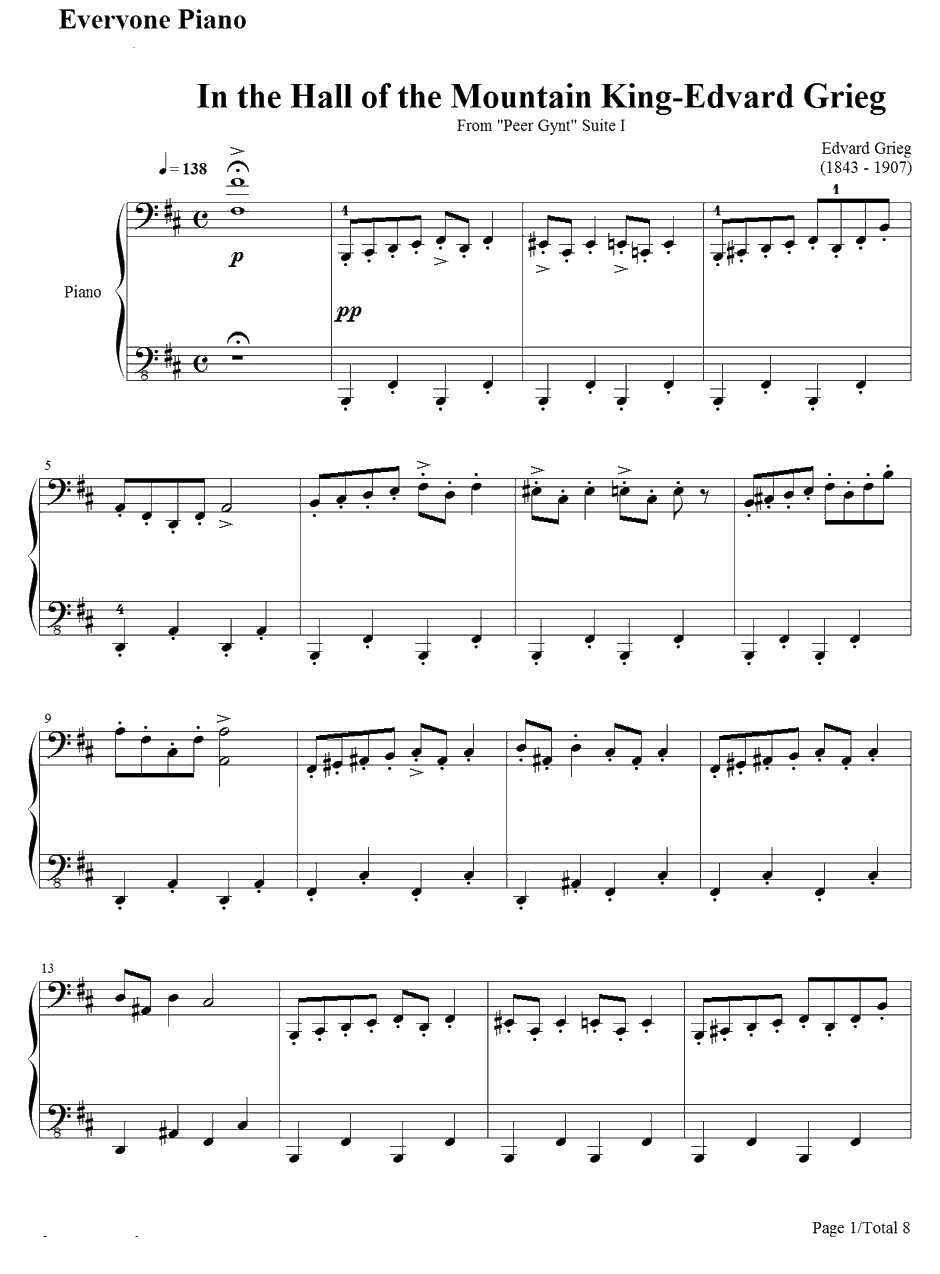 In the Hall of the Mountain King钢琴谱-EdvardGrieg-培尔•金特1