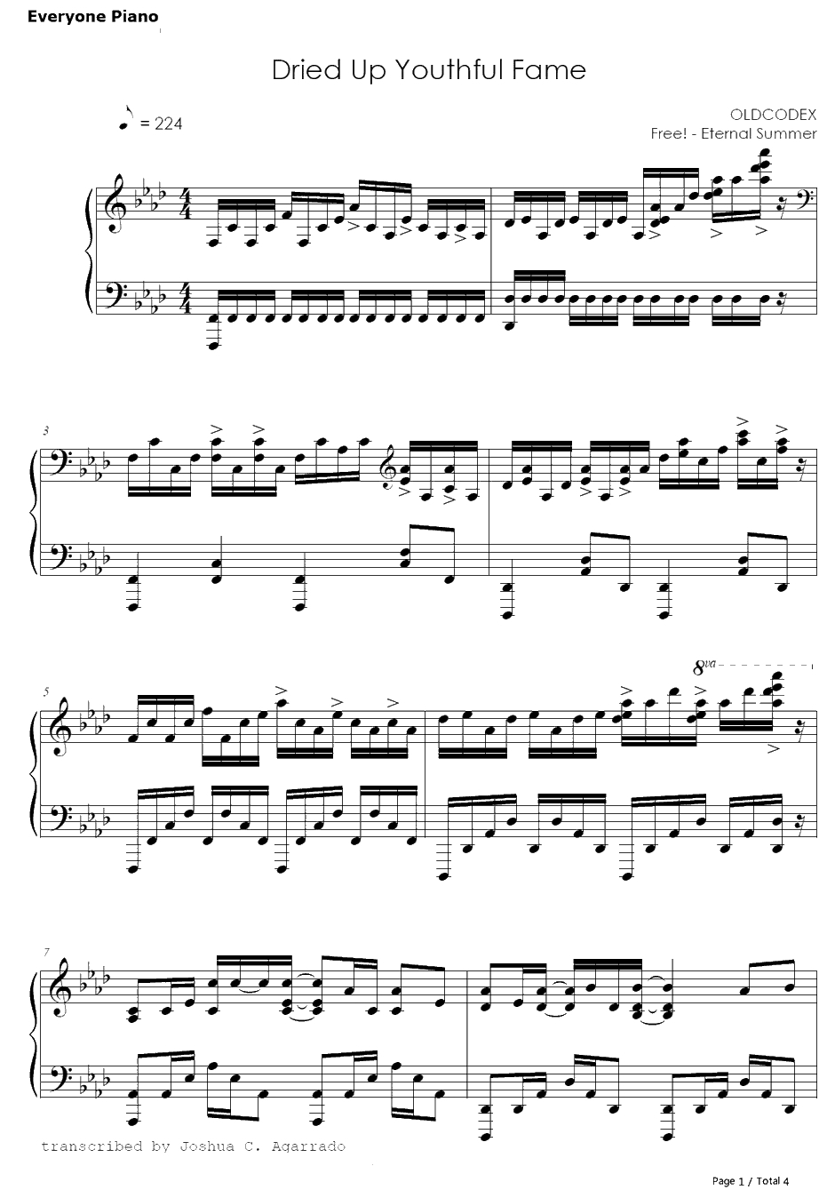 Dried Up Youthful Fame钢琴谱-OLDCODEX-Free!-EternalSummer-OP1