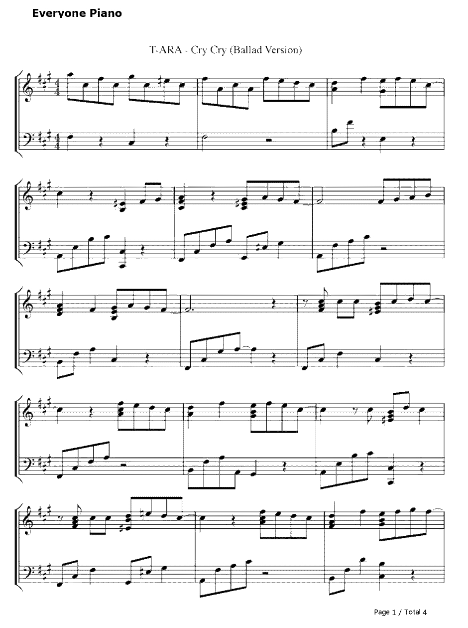 Cry Cry钢琴谱--T-ARA1