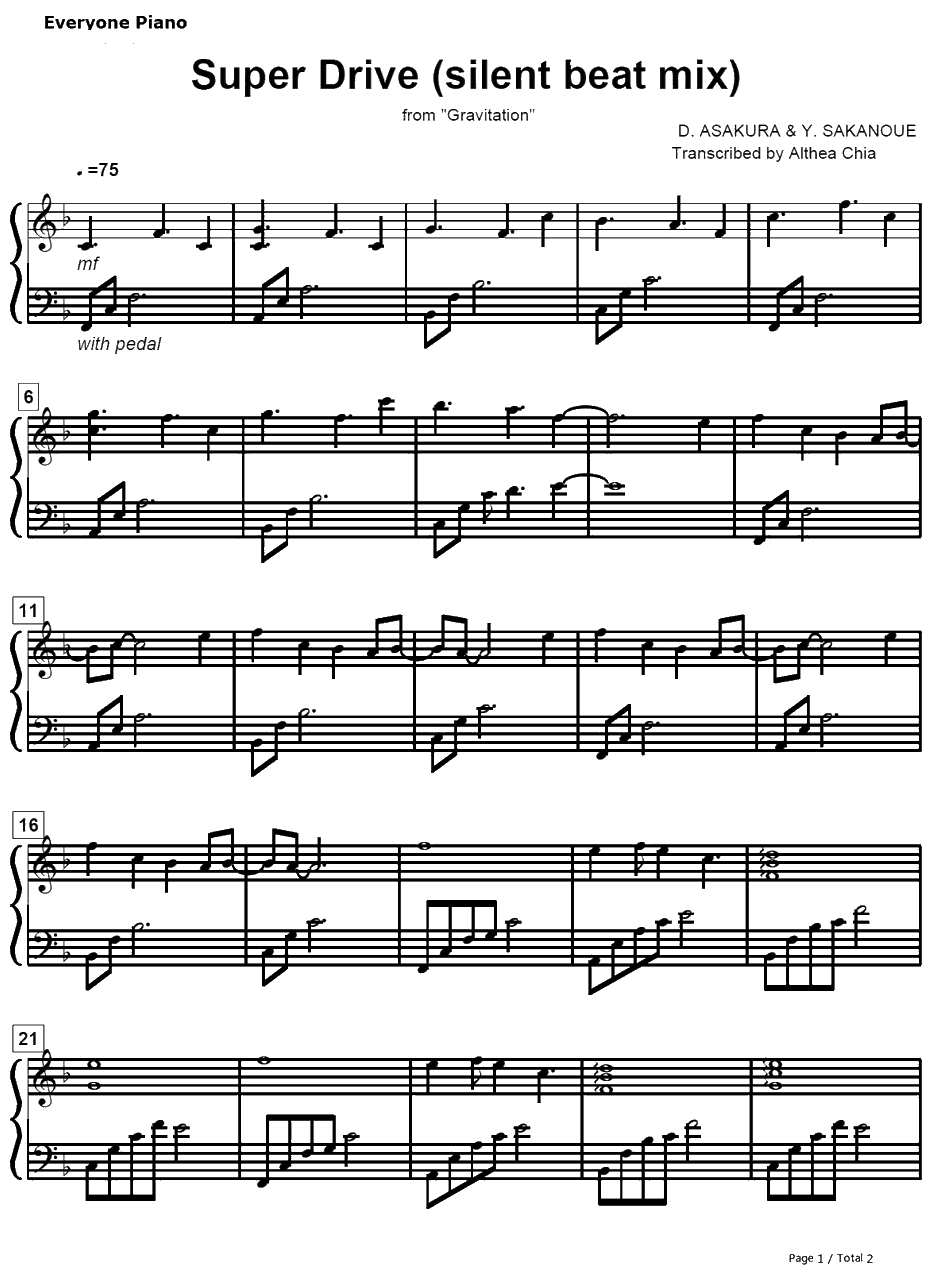 SUPER DRIVE钢琴谱-サカノウエヨースケ-万有引力OP1