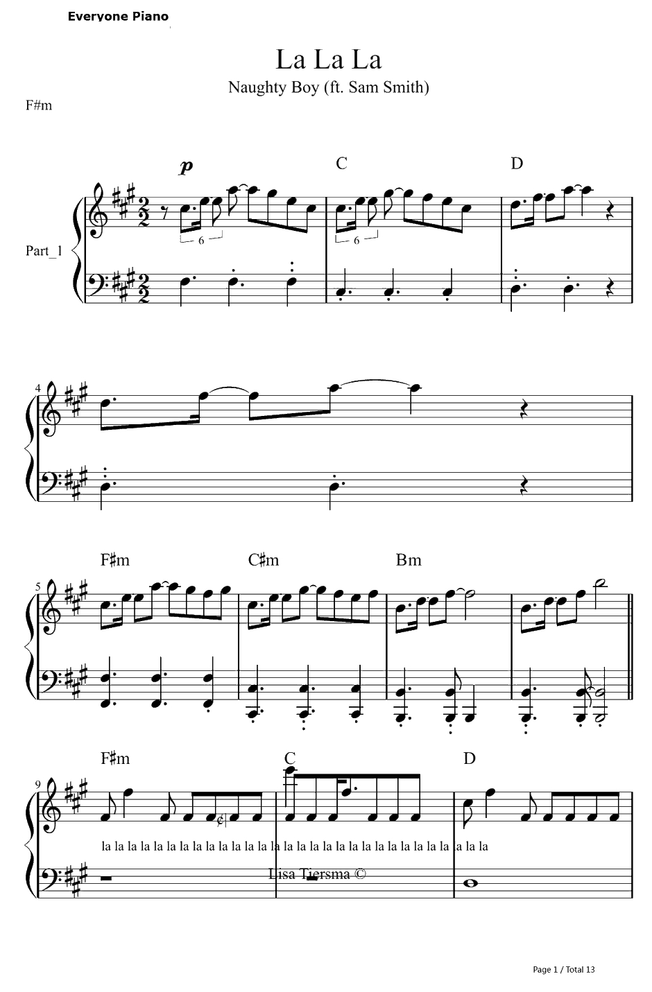 La La La钢琴谱-NaughtyBoyft.SamSmith1