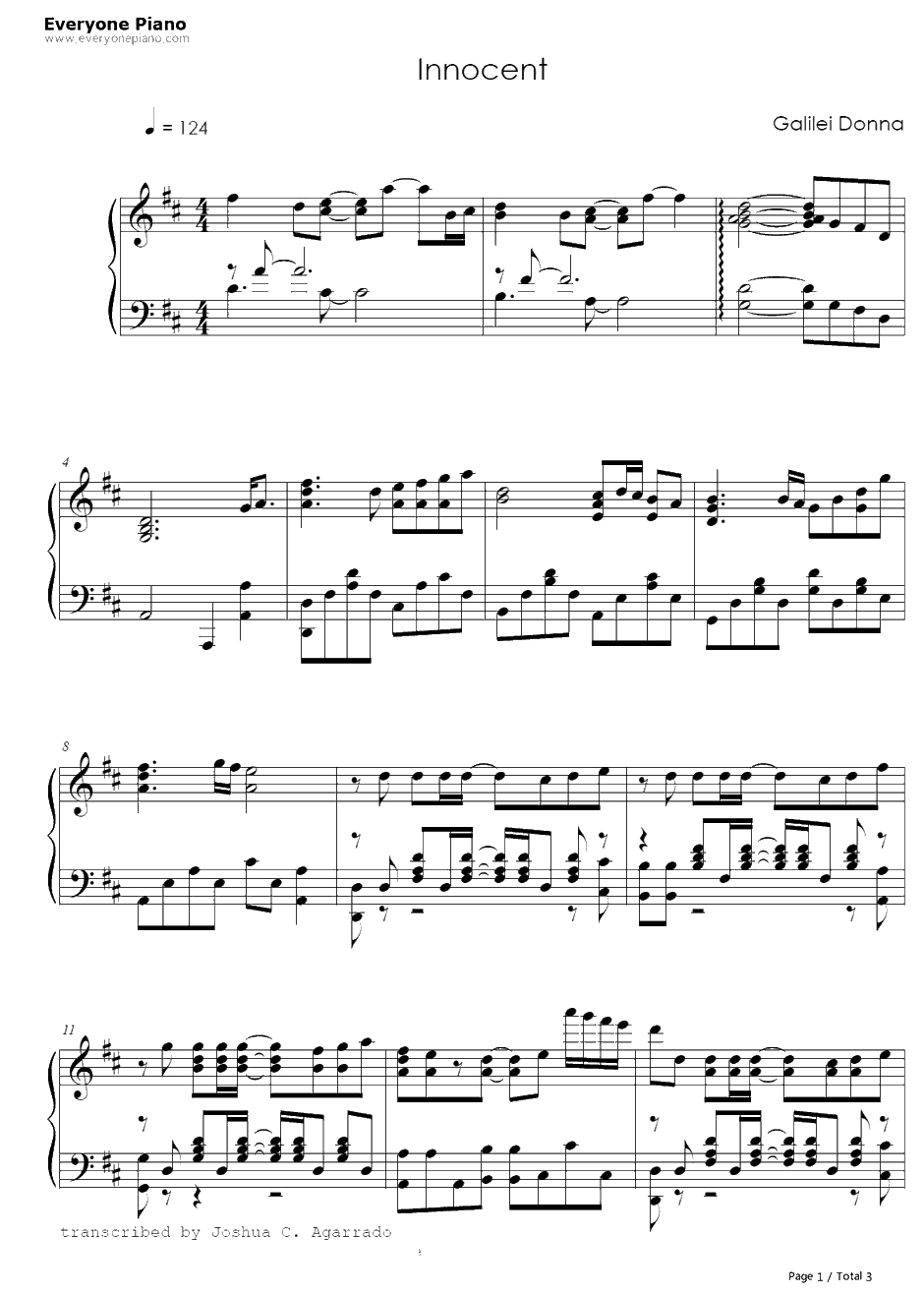 イノセント钢琴谱-earthmind-Innocent-伽利略少女ED1