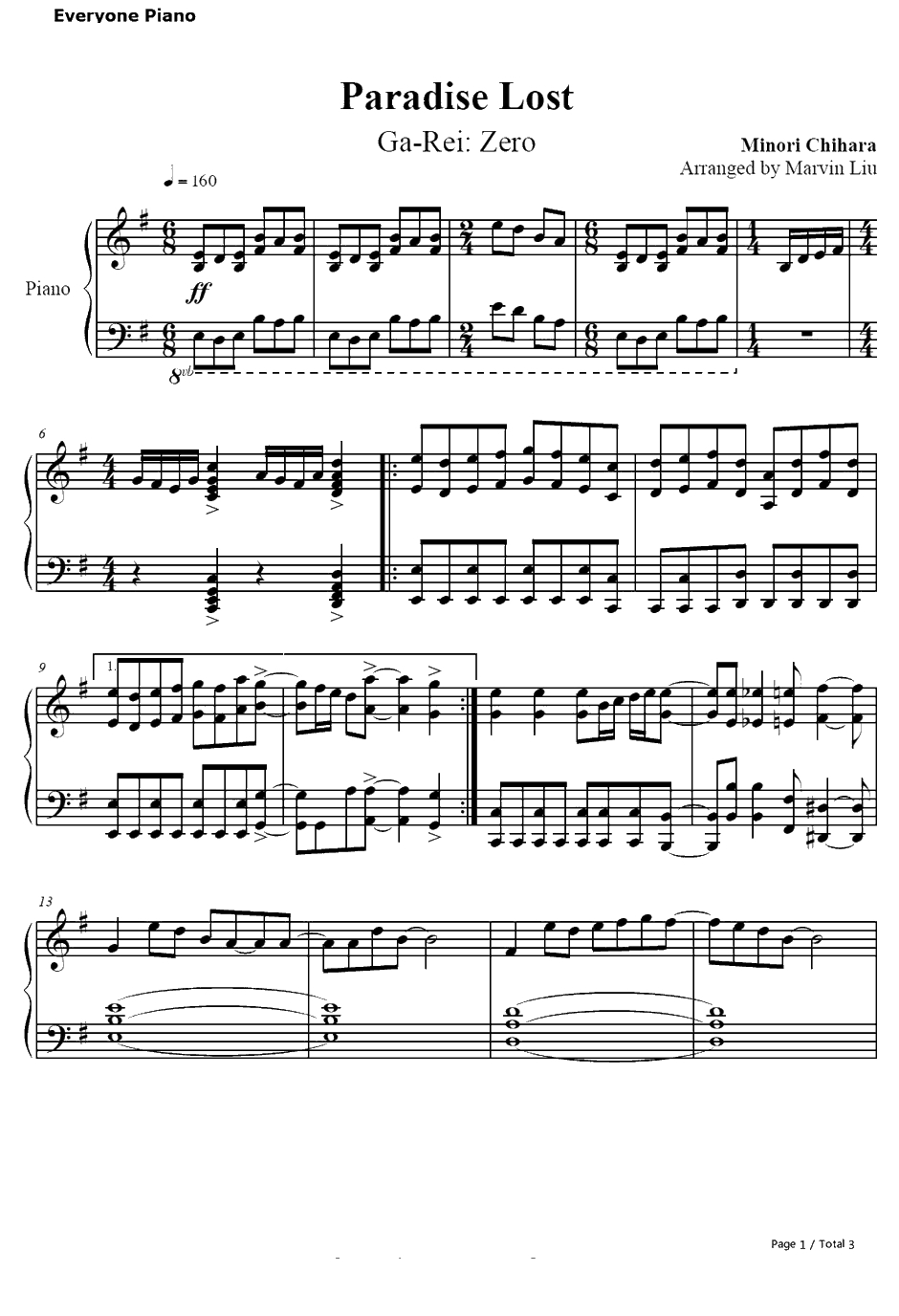 Paradise Lost钢琴谱-茅原实里-食灵零OP1