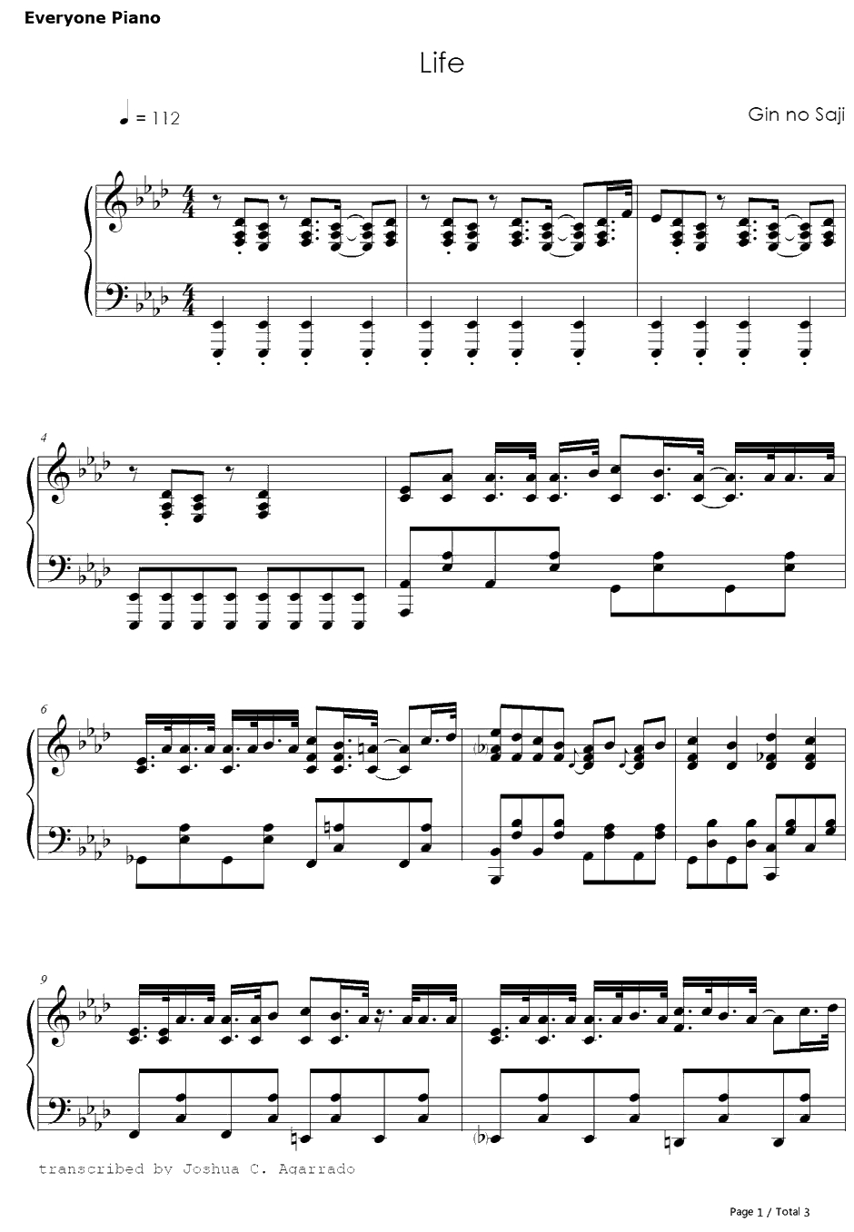 Life钢琴谱-フジファブリック（Fujifabric）-银之匙2OP1