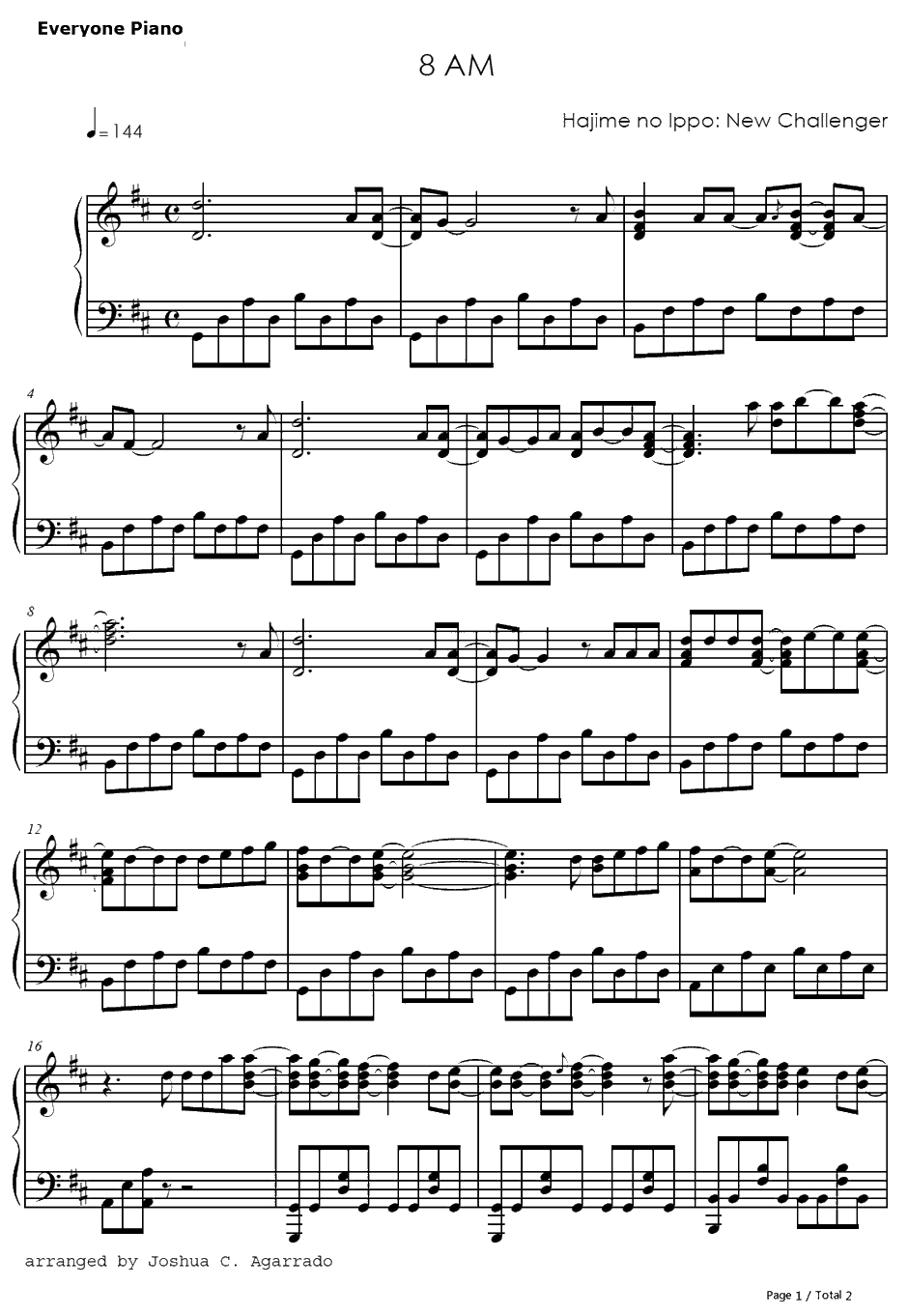 8AM钢琴谱-coldrain-第一神拳ED1