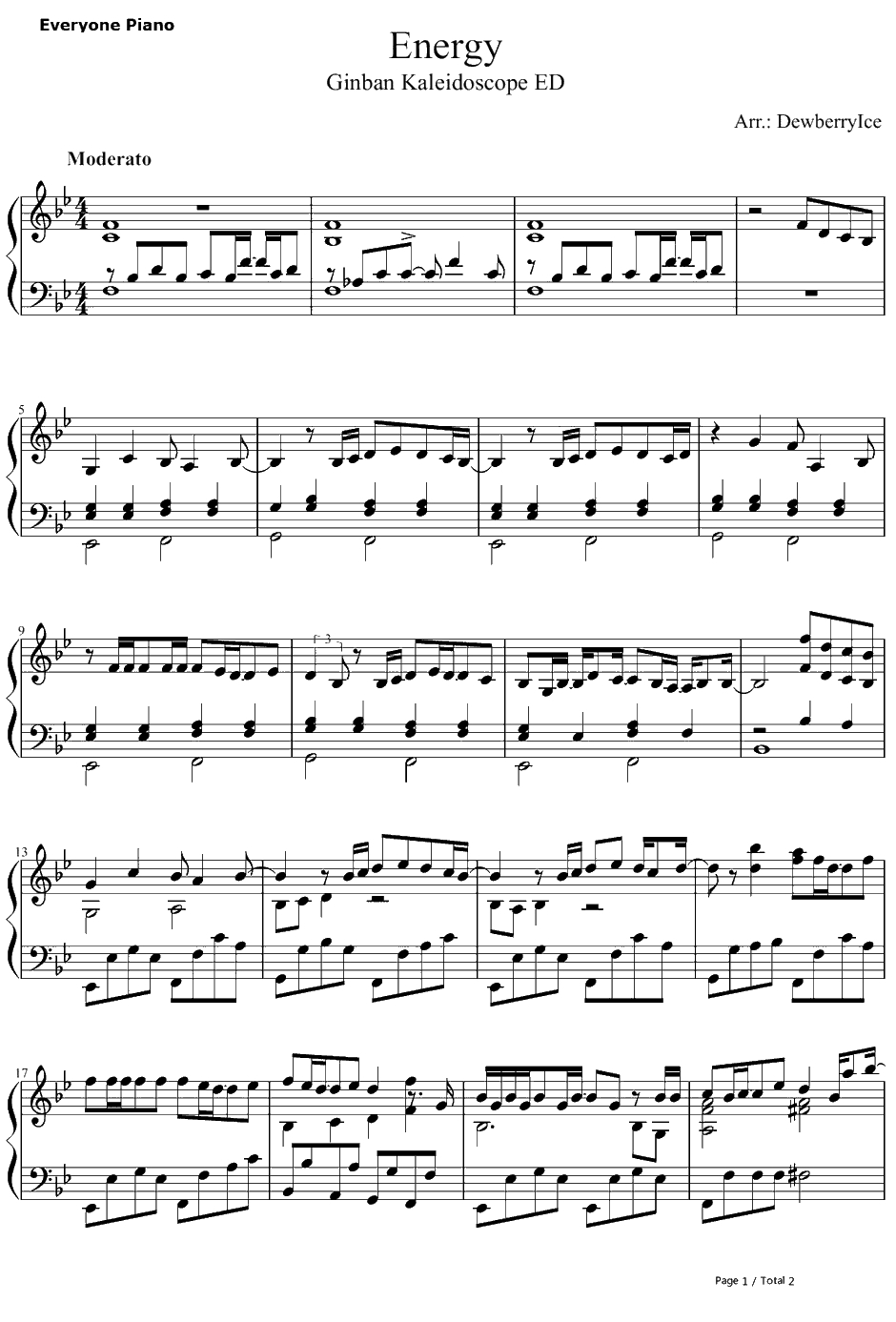 Energy钢琴谱-本城美佳（井上麻里奈）-银盘万花筒ED1