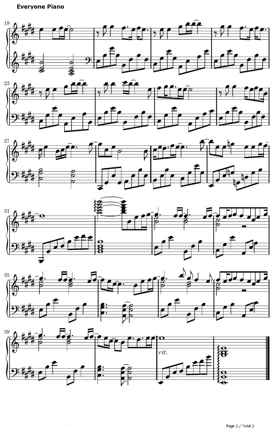 For You钢琴谱-Riefu（舩越里恵)-放浪男孩ED2